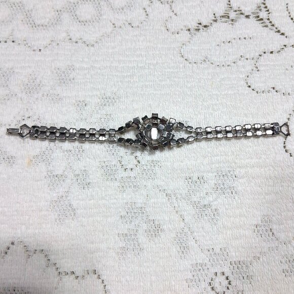 Vintage Signed La Rel Clear Rhinestone Bracelet Retro Bling Jewelry - Picture 3 of 5